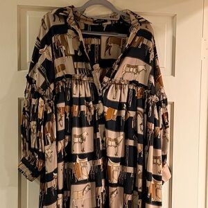 Beulah Beige and Black Equestrian Patterned Dress